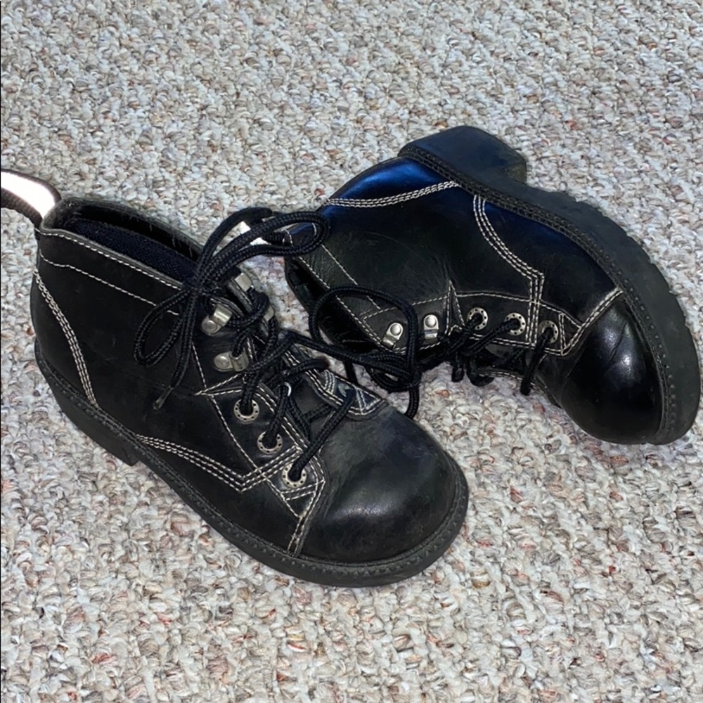 Munro Girls Black Leather Combat Boots